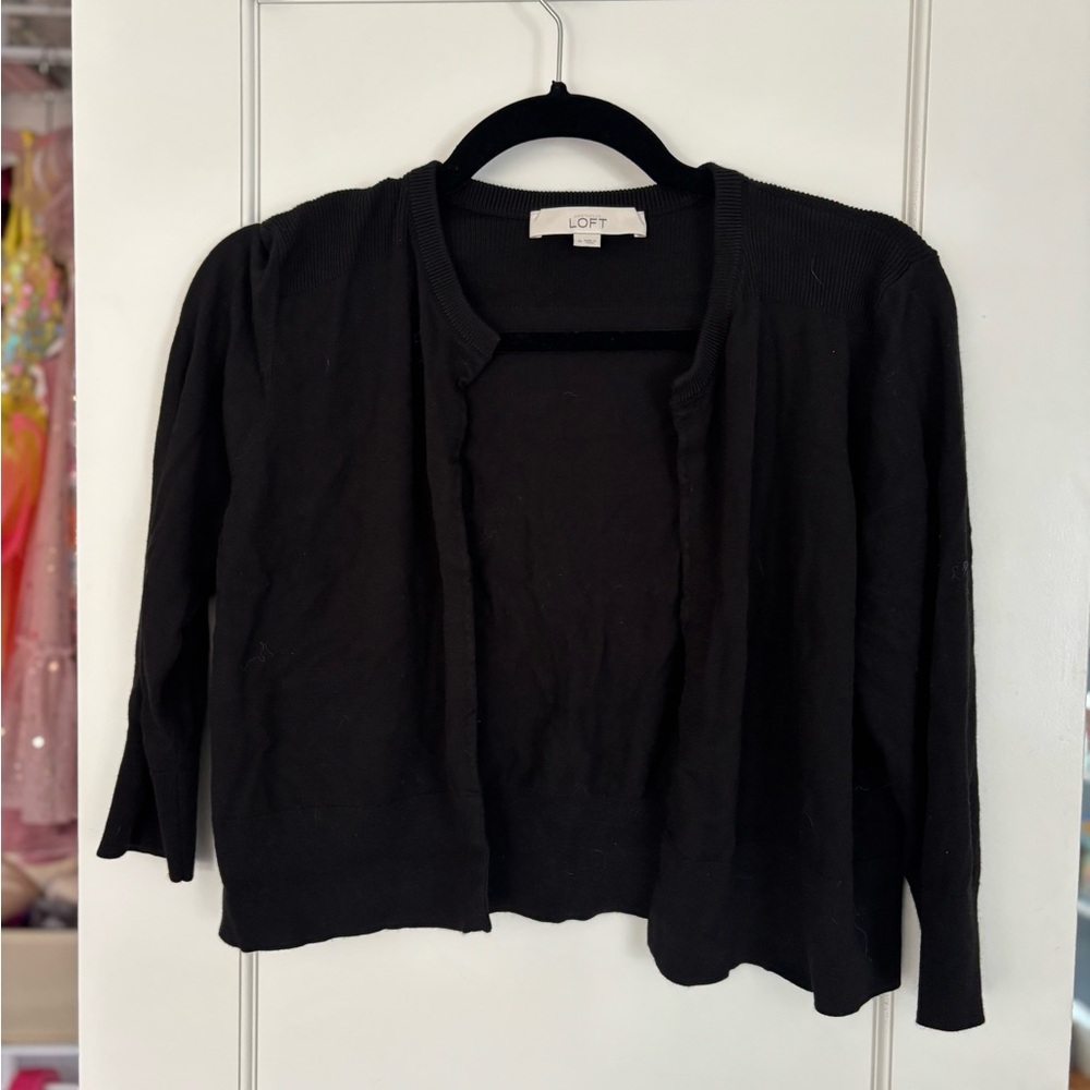LOFT Black Open-Front Lightweight Cardigan